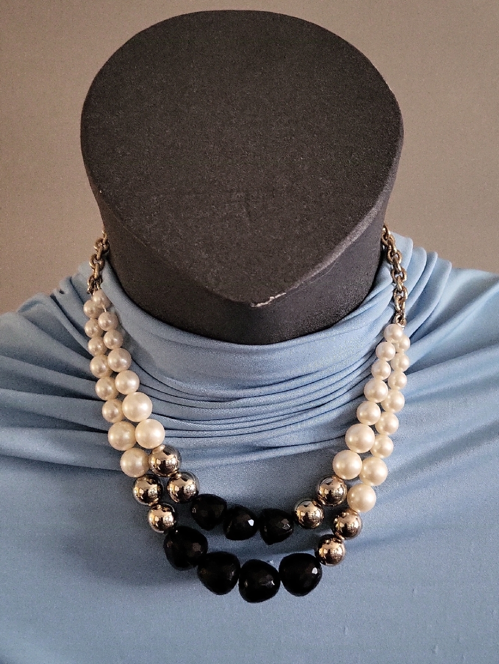 Ann Taylor Classic Pearl & Onyx Multi-Strand Necklace